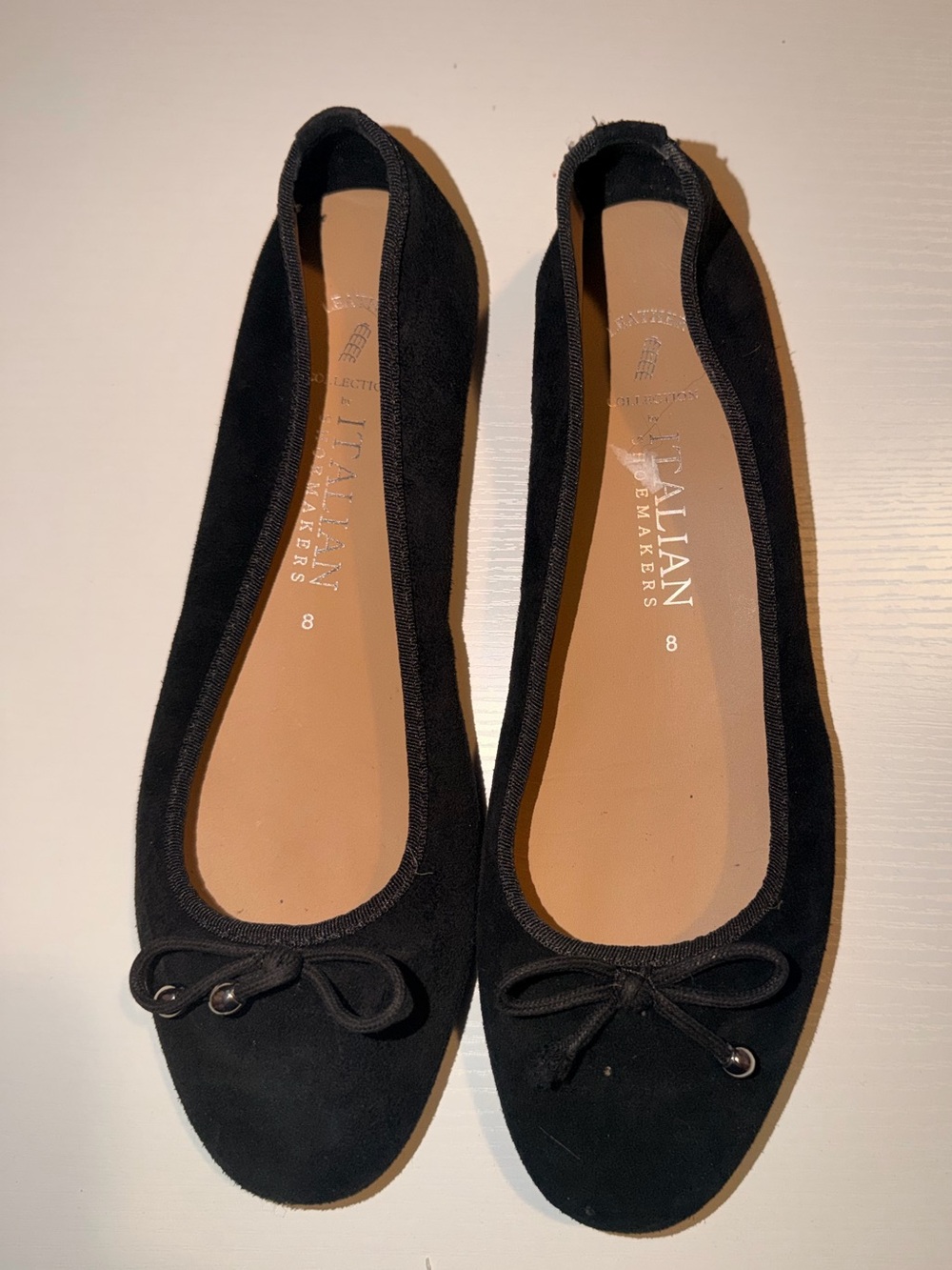 Italian Shoemakers Black Suede Bow Ballet Flats